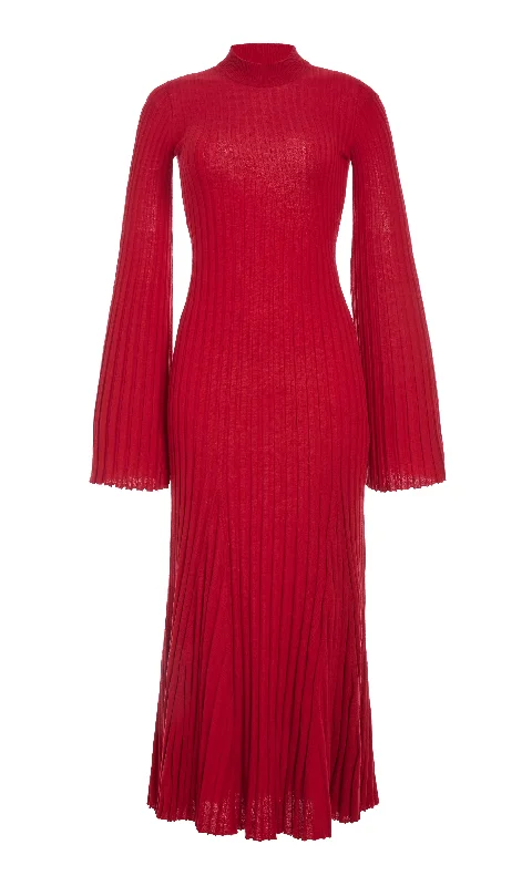 Maxi dresses with side pockets -Carmen Knit Maxi Dress in Red Merino Wool