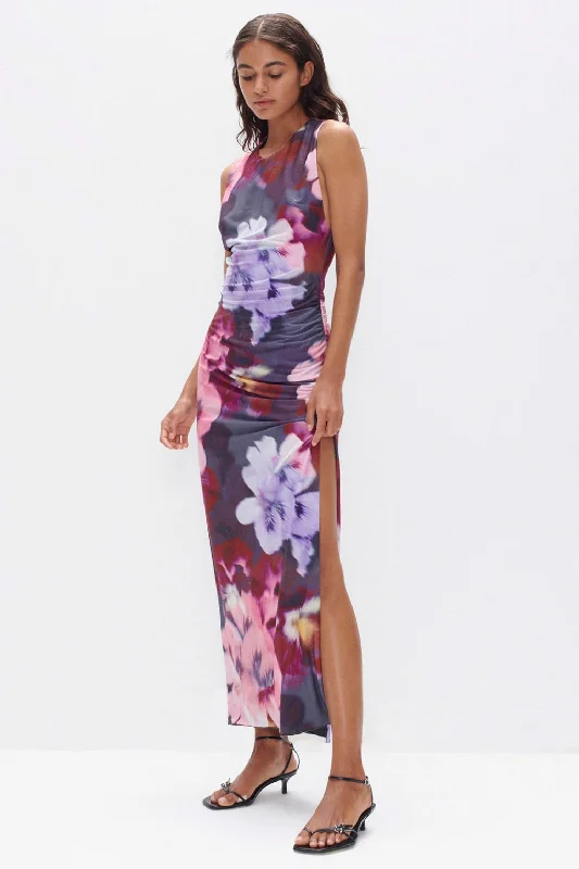 Maxi dresses with side cut-out details -Chameleon Purple Iris Floral Tank Maxi Dress