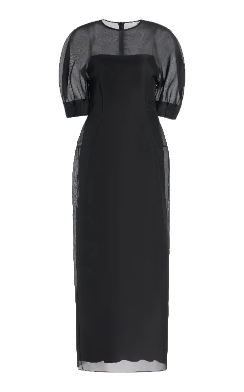 Maxi dresses with shimmering accents -Coretta Sheer Maxi Dress with Slip in Black Silk Organza