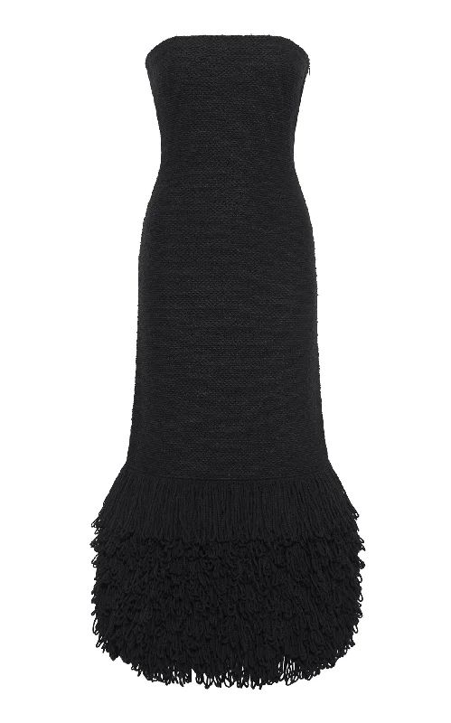 Maxi dresses with bohemian-inspired details -Corus Knit Maxi Dress in Black Cashmere Silk