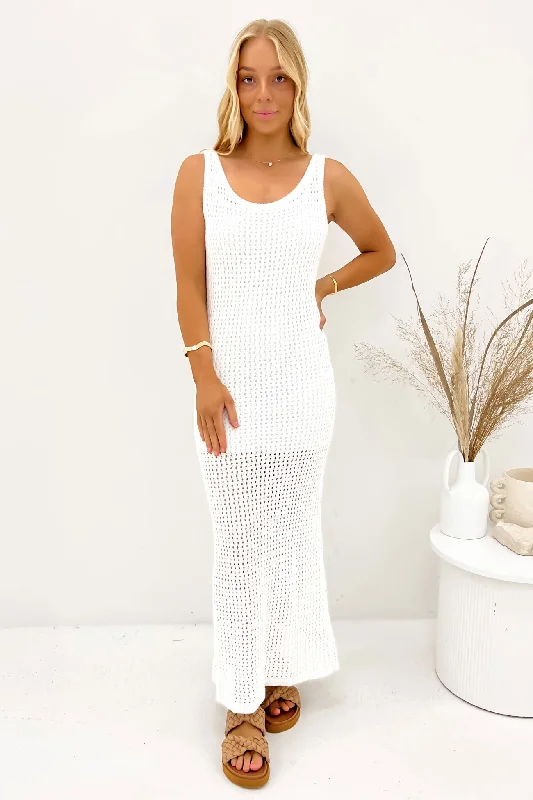 Maxi dresses with silk fabric -Crochet Maxi Dress Vintage White