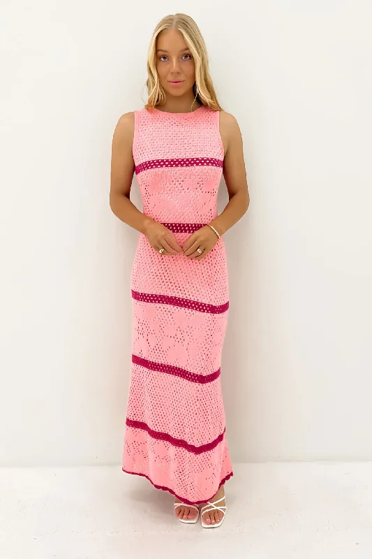 Maxi dresses for a sophisticated dinner gathering -Cynthia Crochet Maxi Dress Pink