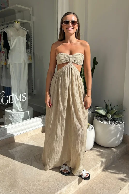 Maxi dresses with luxurious satin fabric -Chloe Dress Sand