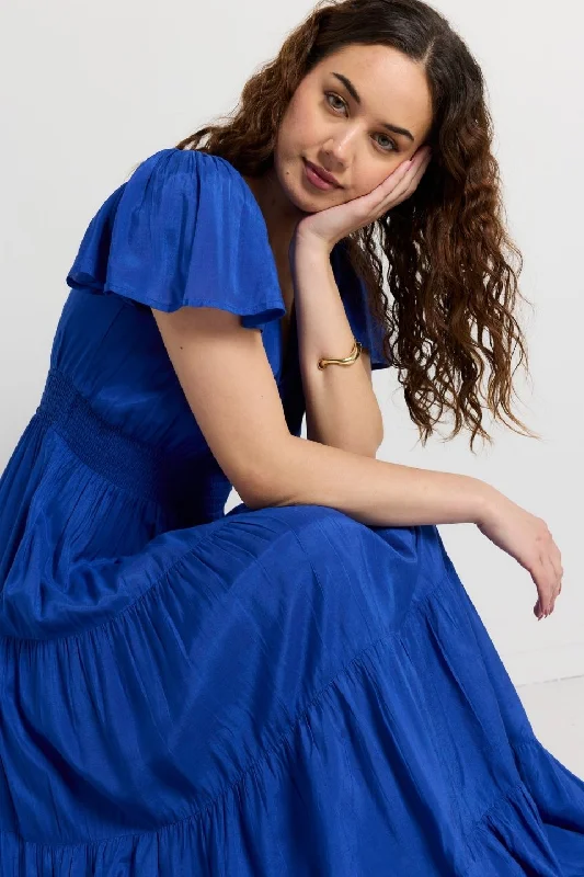 Maxi dresses for a glamorous family reunion -Devotion Royal Blue Floaty SS Tiered Maxi Dress