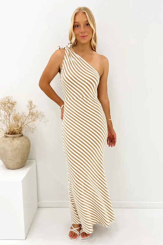 Maxi dresses with floral appliqué -Ellis Maxi Dress Tan Stripe