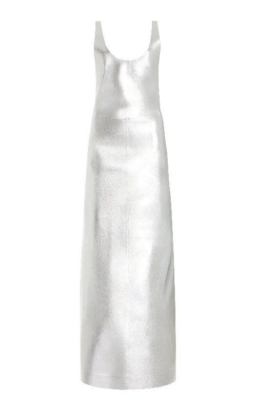 Maxi dresses for spring festivals -Ellson Maxi Dress in Silver Metallic Nappa Leather