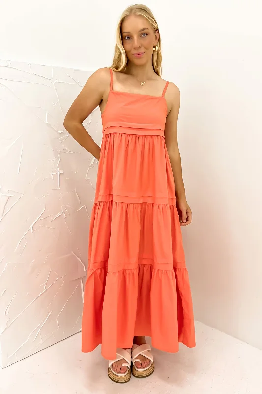 Maxi dresses with flutter hemline -Esme Maxi Dress Coral