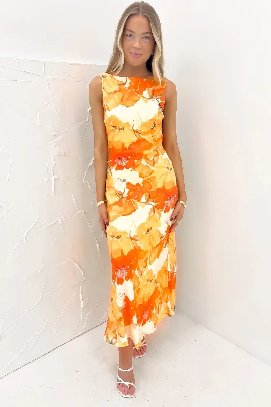 Maxi dresses with criss-cross back -Ezra Maxi Dress Orange Floral