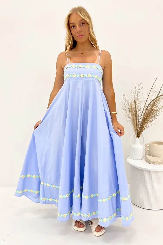 Maxi dresses with lace trim -Gemma Maxi Dress Blue Flowers