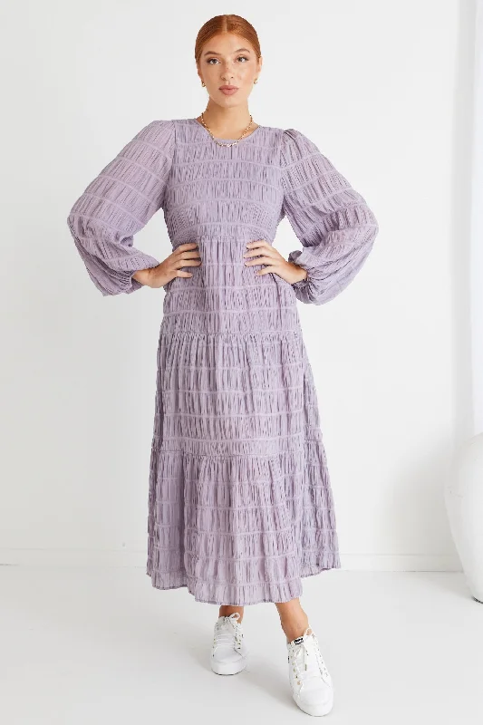 Maxi dresses for luxurious resorts -Gigi Lilac LS Tiered Maxi Dress