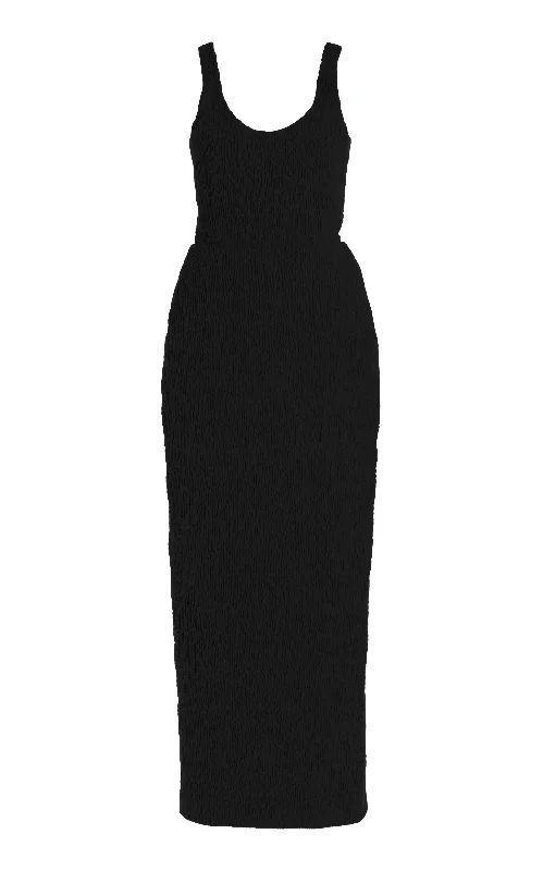 Maxi dresses for stylish brunches -Girard Shirred Maxi Dress in Black Aloe Linen