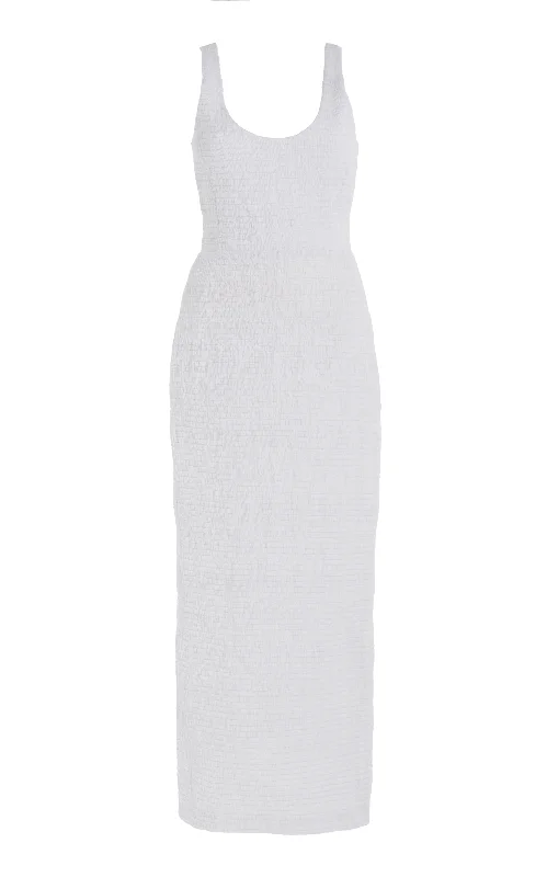 Maxi dresses for garden get-togethers -Girard Shirred Maxi Dress in White Aloe Linen