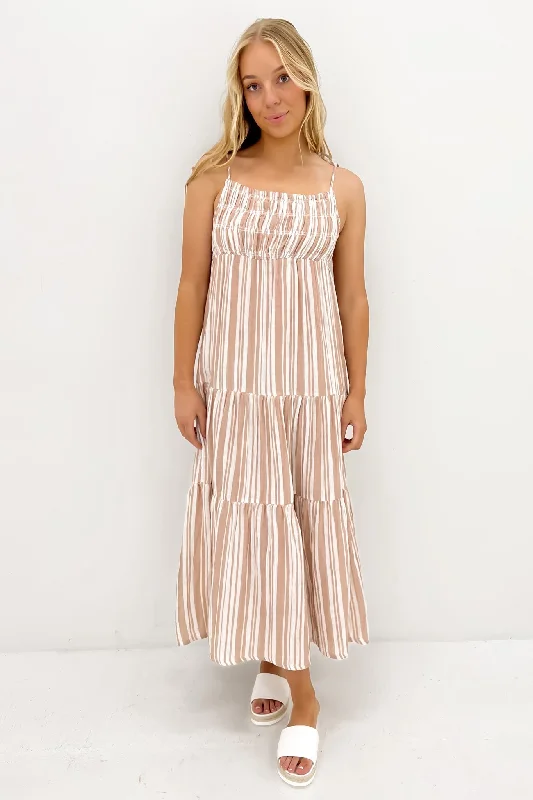 Maxi dresses with beaded embellishments -Grounded Maxi Dress Tan