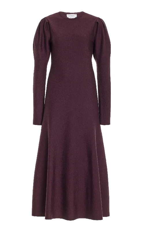 Maxi dresses with luxurious velvet fabric -Hannah Knit Maxi Dress in Deep Bordeaux Merino Wool Cashmere