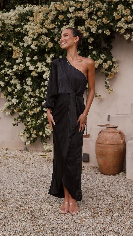 Maxi dresses for summer holidays -Heidi One Shoulder Maxi Dress - Black