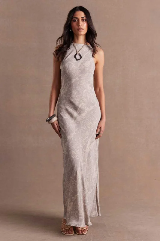 Maxi dresses with sheer chiffon overlay -Inara Reversible Shadow Grey Maxi Dress