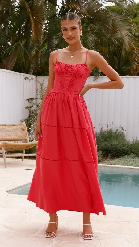 Maxi dresses with lace trim -Isabella Maxi Dress - Red