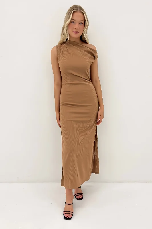 Maxi dresses for elegant dinners -Jayden Ribbed Maxi Dress Latte