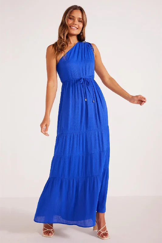 Maxi dresses for tropical beach outings -Kameo Cobalt One Shoulder Maxi Dress