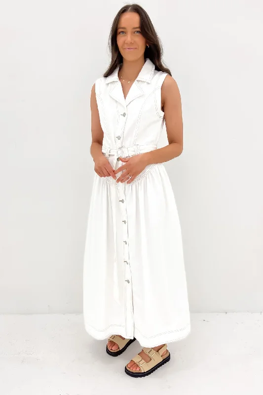 Maxi dresses with lace-up sleeves -Kass Denim Maxi Dress White