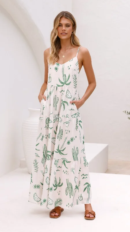 Maxi dresses with intricate lace and sequin accents -Kyla Maxi Dress - Green Palm