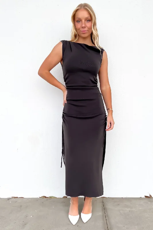 Maxi dresses with satin fabric for evening wear -Kyrah Maxi Dress Charcoal