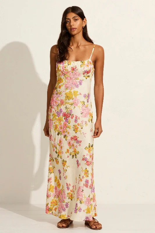 Maxi dresses with a luxurious satin sheen -Lavinia White Floral Strappy Maxi Dress