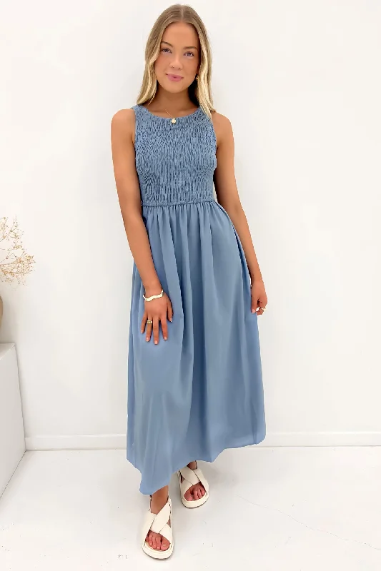 Maxi dresses for luxury beachside weddings -Lark Maxi Dress Steel Blue