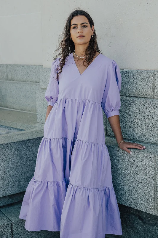 Maxi dresses for a luxurious spring dinner -Clarity Lilac Puff Sleeve Tiered Maxi Dress