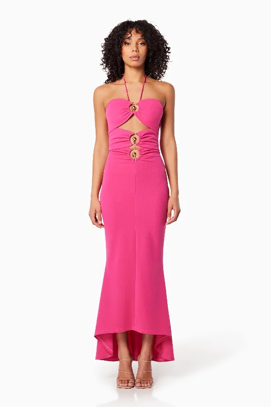 Maxi dresses for tropical beach weddings -Lillie Halter Neck Maxi Dress In Pink