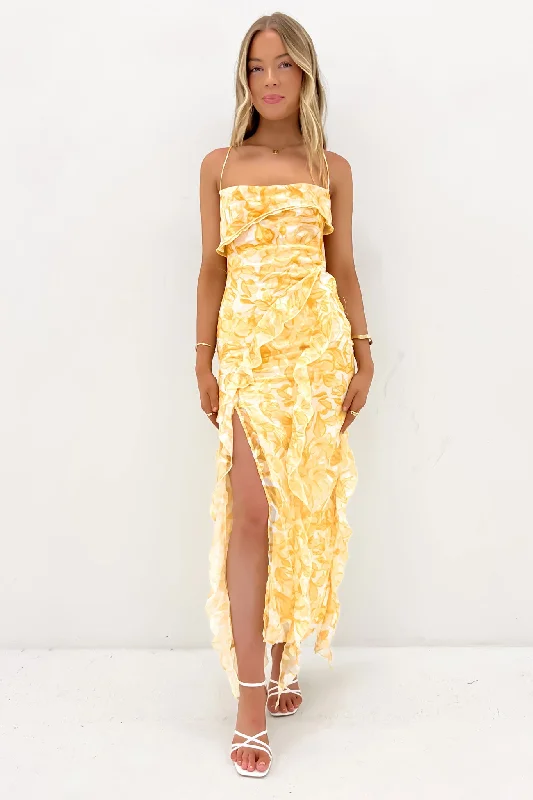 Maxi dresses with frill sleeves -Loz Maxi Dress Saffron