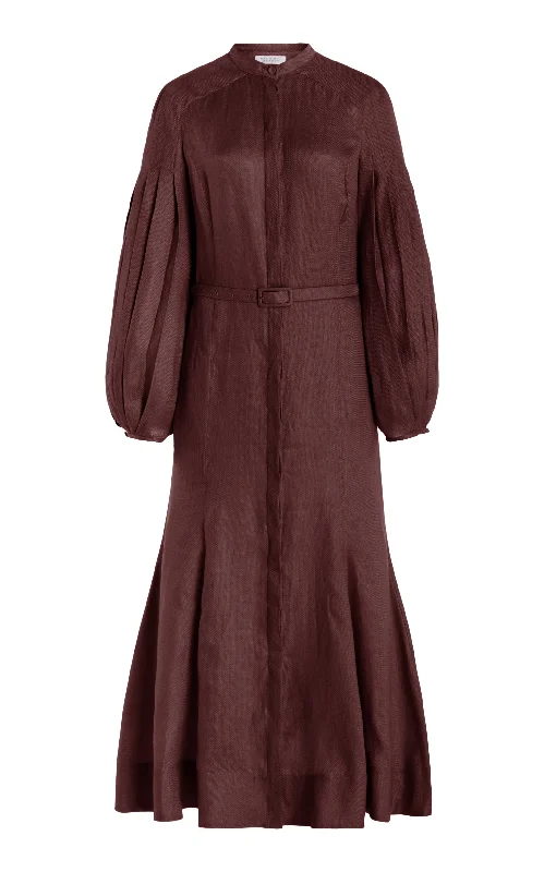 Maxi dresses with delicate ruffles -Lydia Maxi Dress with Slip in Deep Bordeaux Linen