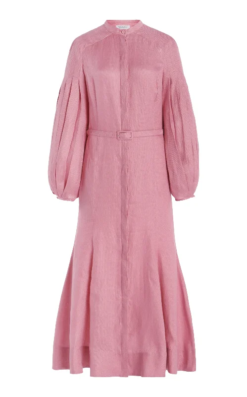 Maxi dresses with lace detailing at the hemline -Lydia Maxi Dress with Slip in Rose Quartz Linen