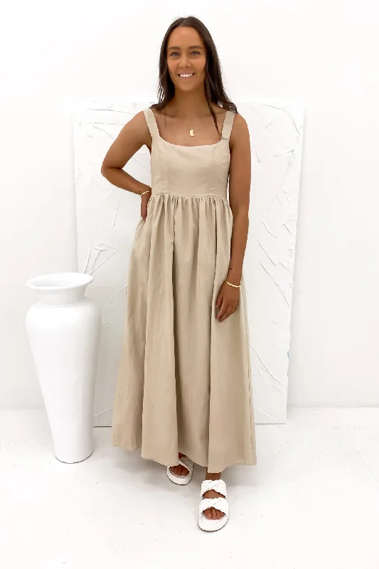 Maxi dresses for garden get-togethers -Mabel Maxi Dress Beige