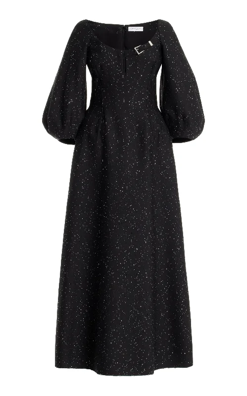 Maxi dresses with sequined bodice -Madyn Sequin Maxi Dress in Black Virgin Wool