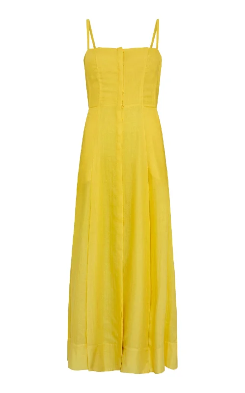 Maxi dresses for a formal beach party -Magritte Maxi Dress in Cadmium Yellow Cashmere Silk Herringbone