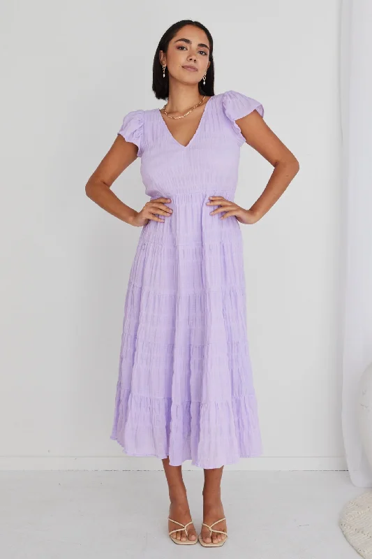 Maxi dresses for stylish destination honeymoons -Marley Lilac Sleeveless V Neck Tiered Maxi Dress