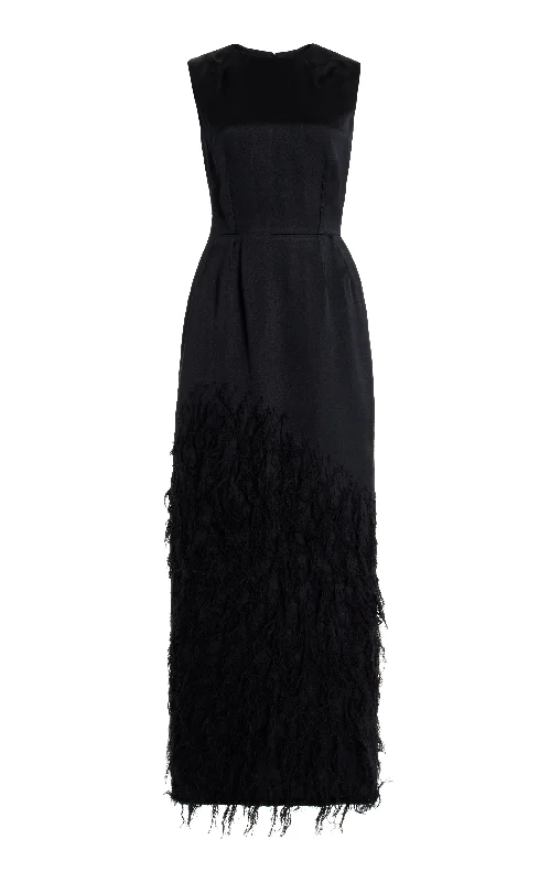 Maxi dresses with tropical flower designs -Maslow Feather Maxi Dress in Black Silk Satin