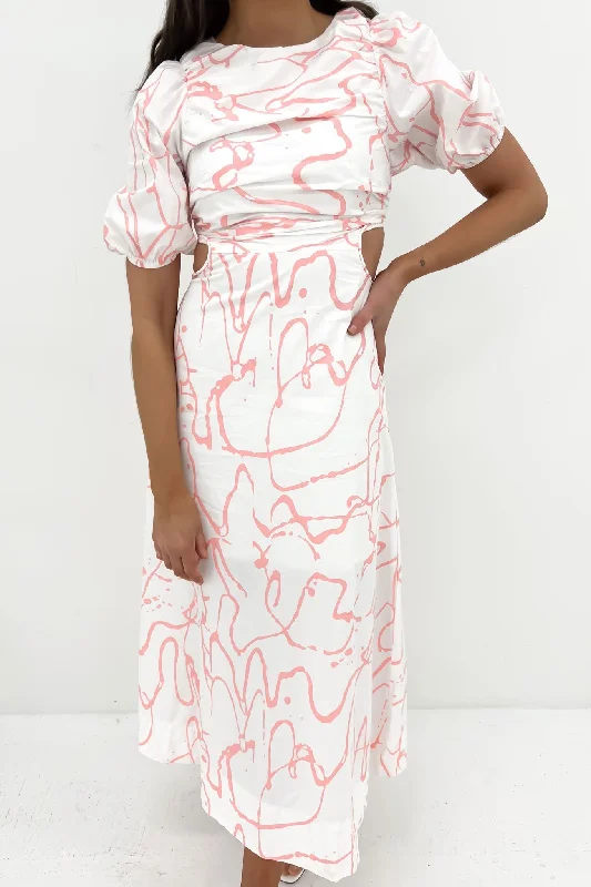 Maxi dresses with ruffled bodice -Miya Maxi Dress White Pink