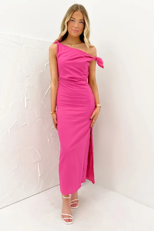 Maxi dresses with ruched design for evening wear -Neela Maxi Dress Hot Pink