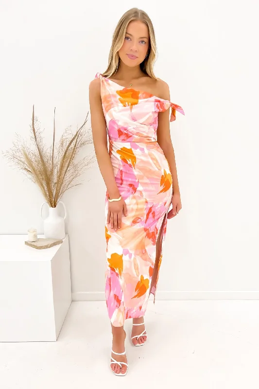 Maxi dresses with ruched waistline -Neela Maxi Dress Pink Watercolour