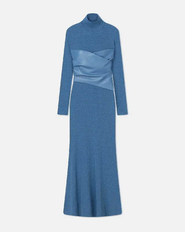 Maxi dresses with sequin bodice and skirt -Amabel - Mesh Jersey And Okobor™ Alt-Leather Maxi Dress - Blue