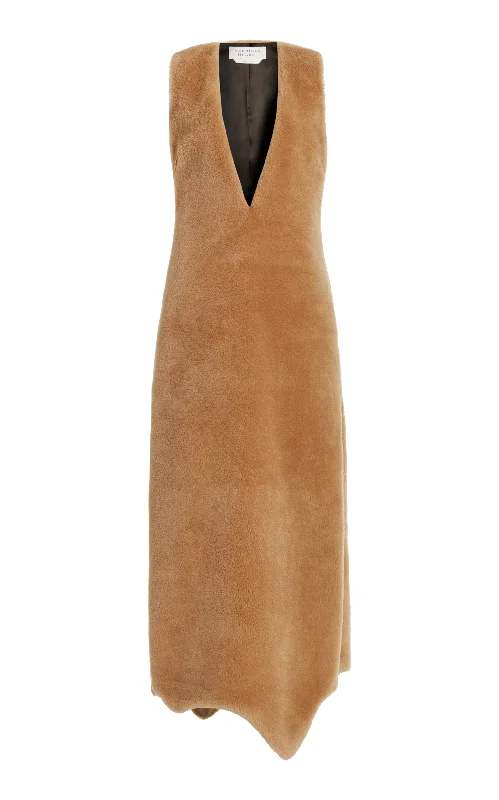 Maxi dresses for brunch dates -Ornstone Maxi Dress in Camel Virgin Wool Silk Cashmere Fur