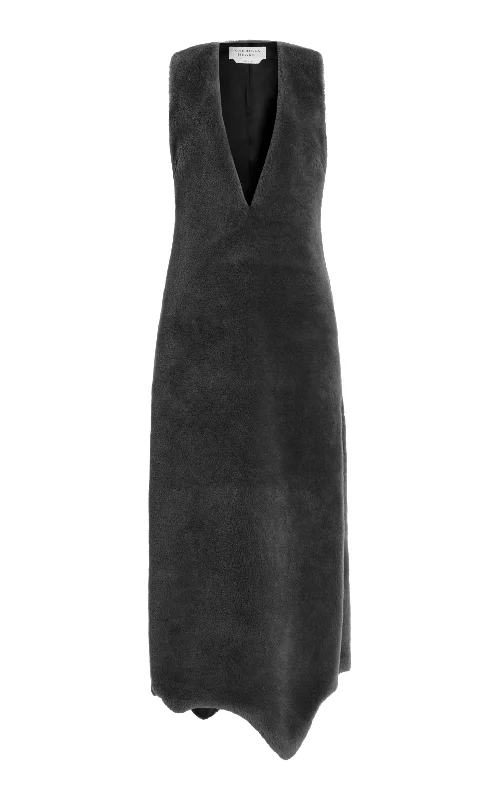 Maxi dresses for holiday dinners -Ornstone Maxi Dress in Dark Grey Virgin Wool Silk Cashmere Fur