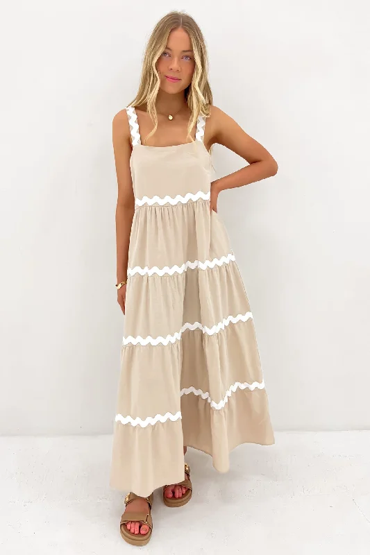 Maxi dresses with floral lace hemline -Peggy Maxi Dress Natural White