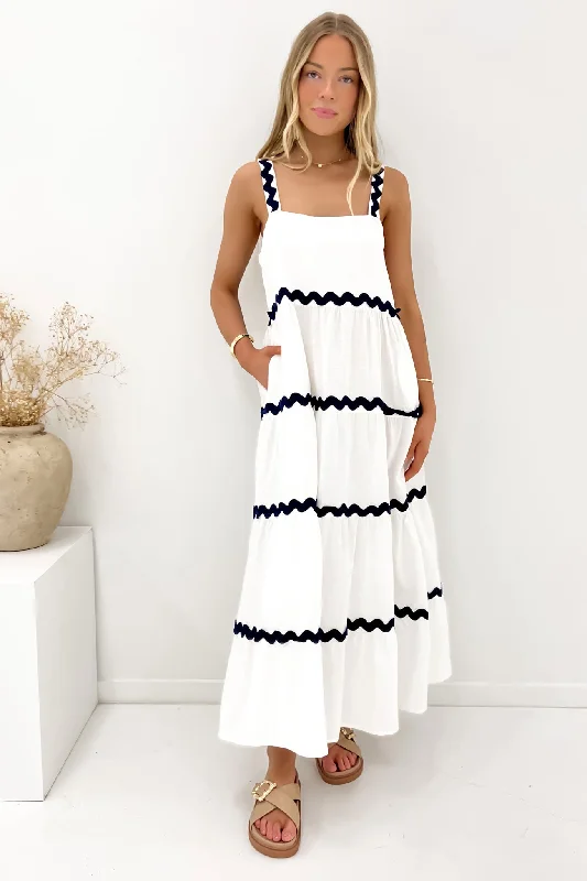 Maxi dresses for fancy resort wear -Peggy Maxi Dress White Navy