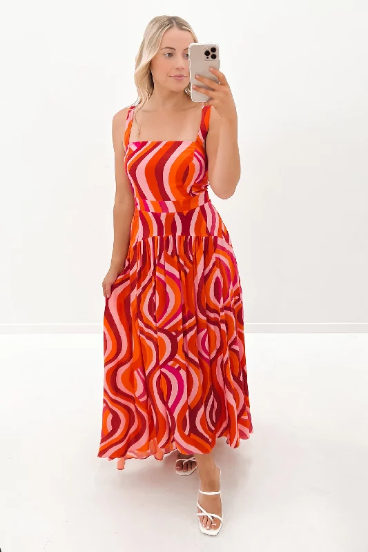 Maxi dresses for formal cocktail events -Pria Maxi Dress Red Multi