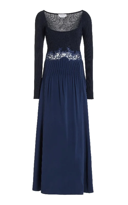 Maxi dresses for summer picnics -Prior Lace Maxi Dress in Navy Silk Crepe