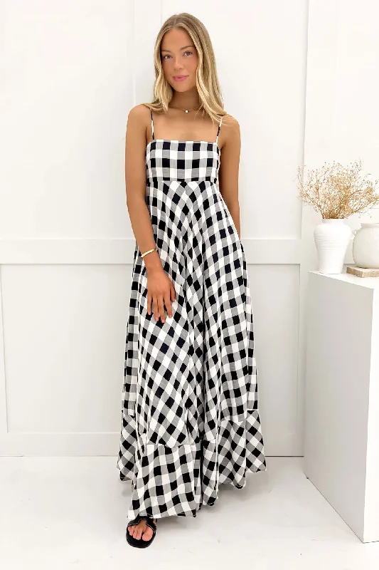 Maxi dresses for cocktail hour -Raine Maxi Dress Black Check