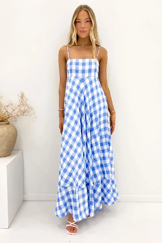 Maxi dresses for a luxurious night out -Raine Maxi Dress Blue Check